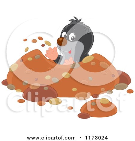 Cartoon of a Cute Mole Waving from a Hole - Royalty Free Vector Clipart by Alex Bannykh