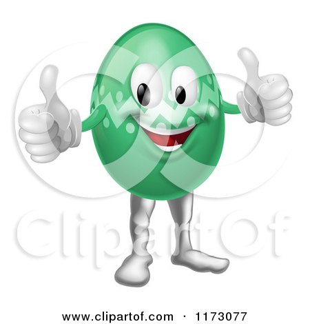 Cartoon of a Green Zig Zag Easter Egg Mascot Holding Two Thumbs up - Royalty Free Vector Clipart by AtStockIllustration
