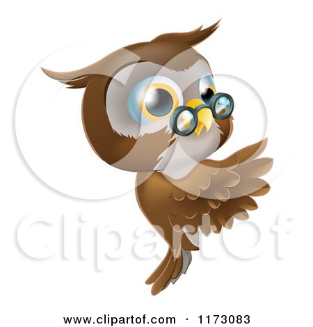 Cartoon of an Owl Wearing Glasses And Presenting A Sign - Royalty Free Vector Clipart by AtStockIllustration