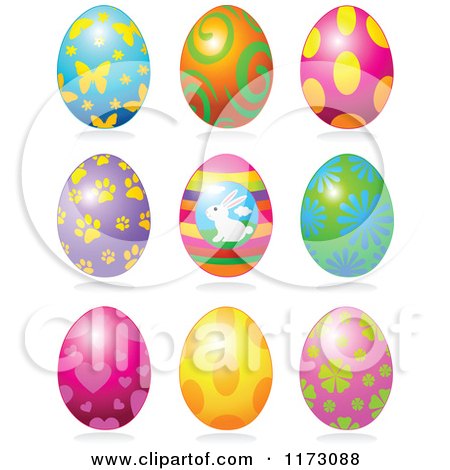 Cartoon of Nine Colorful Patterned Easter Eggs - Royalty Free Vector Clipart by Pushkin