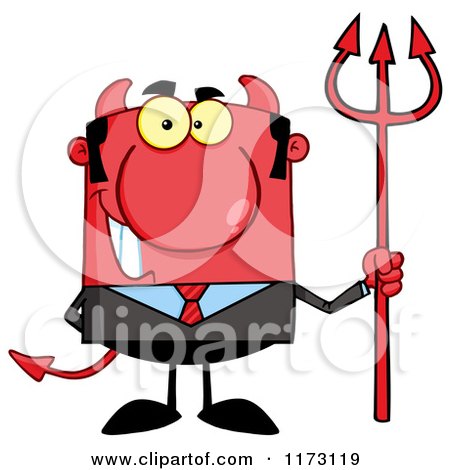 Cartoon of a Devil Businessman with a Pitchfork - Royalty Free Vector Clipart by Hit Toon