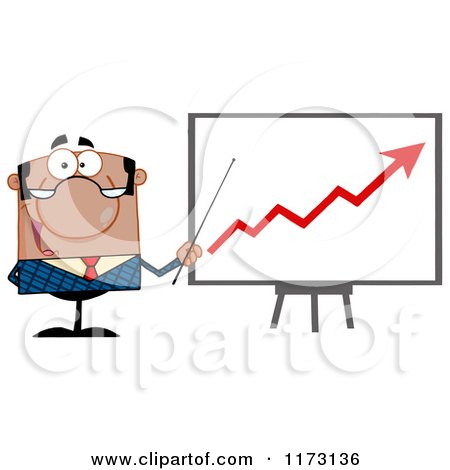 Cartoon of a Black Businessman Presenting a Growth Statistics Chart - Royalty Free Vector Clipart by Hit Toon