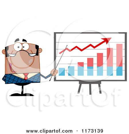 Cartoon of a Black Businessman Presenting a Growth Statistics Graph - Royalty Free Vector Clipart by Hit Toon