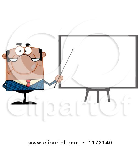 Cartoon of a Black Unhappy Businessman Presenting Board - Royalty Free Vector Clipart by Hit Toon