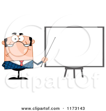 Cartoon of a White Unhappy Businessman Presenting Board - Royalty Free Vector Clipart by Hit Toon