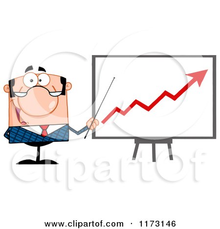 Cartoon of a White Businessman Presenting a Growth Statistics Chart - Royalty Free Vector Clipart by Hit Toon
