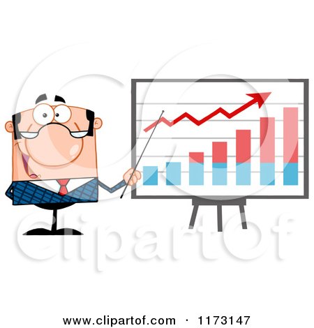 Cartoon of a White Businessman Presenting a Growth Statistics Graph - Royalty Free Vector Clipart by Hit Toon