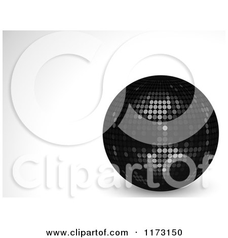 Clipart of a 3d Black Disco Ball on a Shaded Background - Royalty Free Vector Illustration by elaineitalia