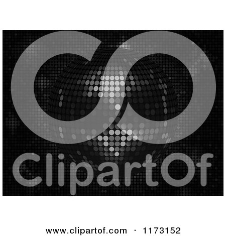 Clipart of a 3d Black Disco Ball over Mosaic - Royalty Free Vector Illustration by elaineitalia