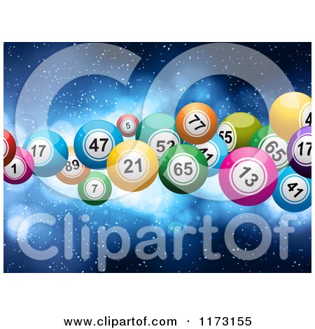 Clipart of 3d Colorful Lottery or Bingo Balls Floating over Blue - Royalty Free Vector Illustration by elaineitalia