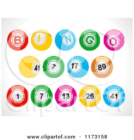 Clipart of Colorful Pixelated Bingo Balls - Royalty Free Vector Illustration by elaineitalia