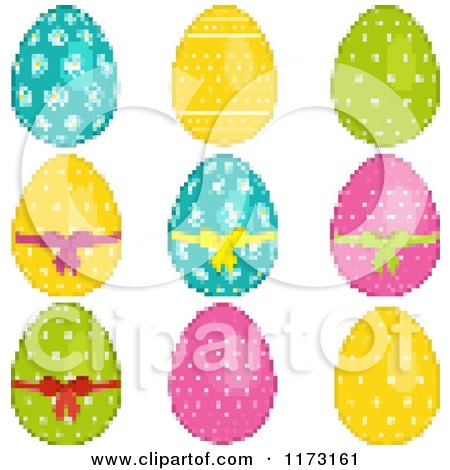 Clipart of Colorful Pixelated Easter Eggs - Royalty Free Vector Illustration by elaineitalia