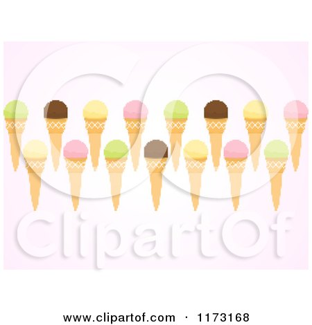 Clipart of Pixelated Ice Cream Cones over Pink - Royalty Free Vector Illustration by elaineitalia