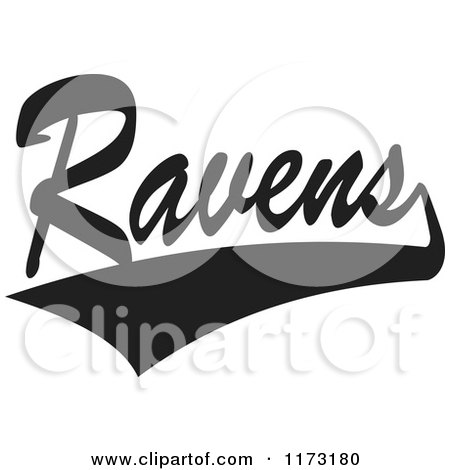 Clipart of a Black and White Tailsweep and Ravens Sports Team Text - Royalty Free Vector Illustration by Johnny Sajem