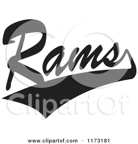 Clipart of a Black and White Tailsweep and Rams Sports Team Text - Royalty Free Vector Illustration by Johnny Sajem