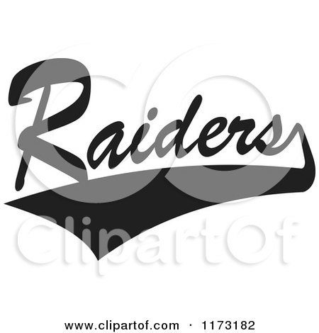 Clipart of a Black and White Tailsweep and Raiders Sports Team Text - Royalty Free Vector Illustration by Johnny Sajem