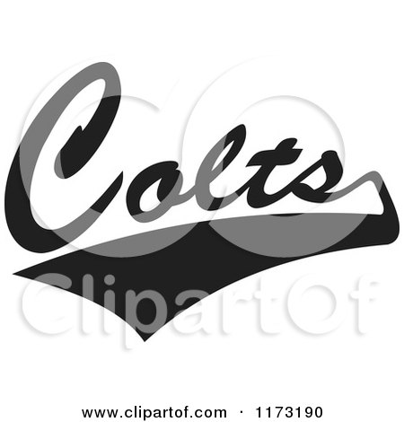 Clipart of a Black and White Tailsweep and Colts Sports Team Text - Royalty Free Vector Illustration by Johnny Sajem
