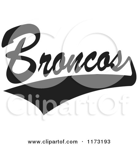 Clipart of a Black and White Tailsweep and Broncos Sports Team Text - Royalty Free Vector Illustration by Johnny Sajem