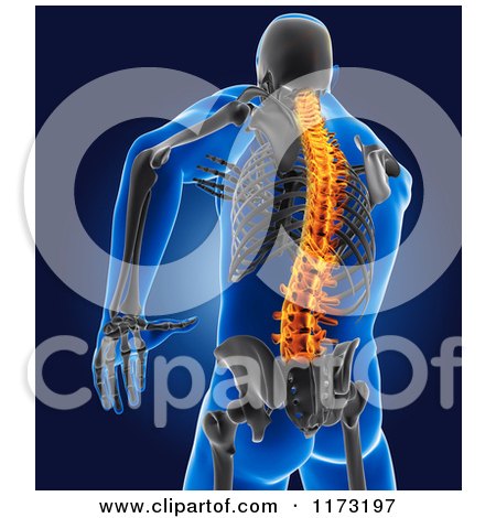 Clipart of a 3d Xray Man with a Glowing Spine and Visible Skeleton - Royalty Free CGI Illustration by KJ Pargeter