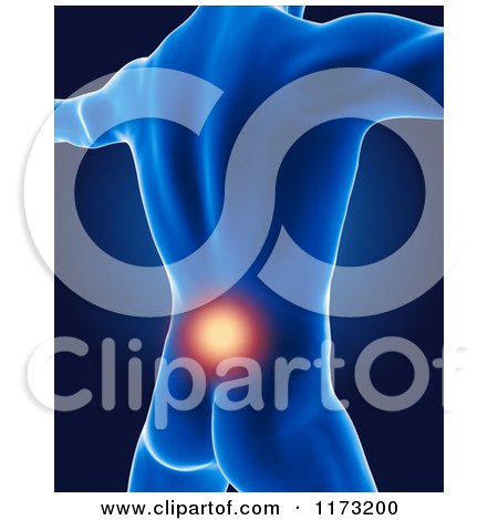 Clipart of a 3d Xray Man with Glowing Lower Back Pain - Royalty Free CGI Illustration by KJ Pargeter