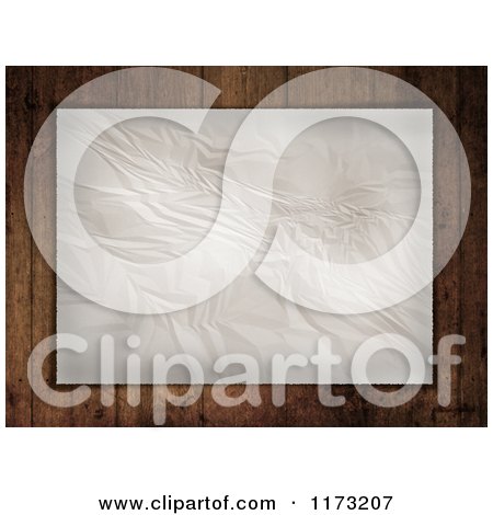Clipart of a Piece of Wrinkled Paper over Grungy Wood - Royalty Free CGI Illustration by KJ Pargeter