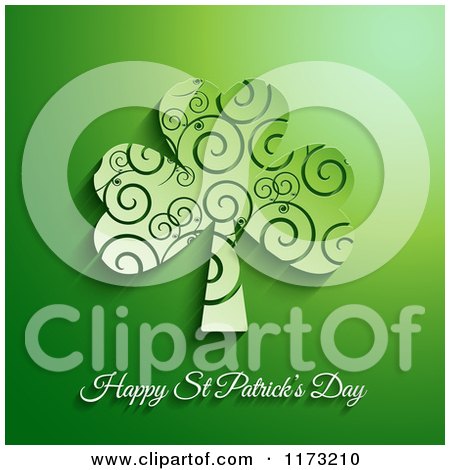Clipart of a Happy St Patricks Day and Spiral Shamrock Clover on Green - Royalty Free Vector Illustration by KJ Pargeter