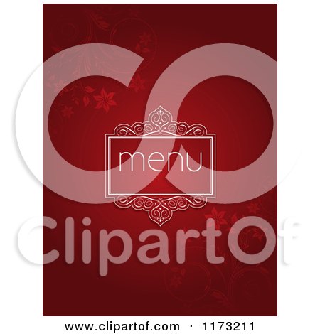 Clipart of a Red Menu Label with Copyspace in a Frame over Vines - Royalty Free Vector Illustration by KJ Pargeter