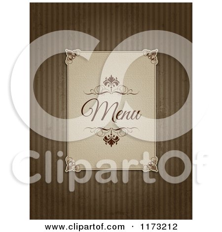Clipart of a Vintage Menu Label on Grungy Brown Stripes - Royalty Free Vector Illustration by KJ Pargeter
