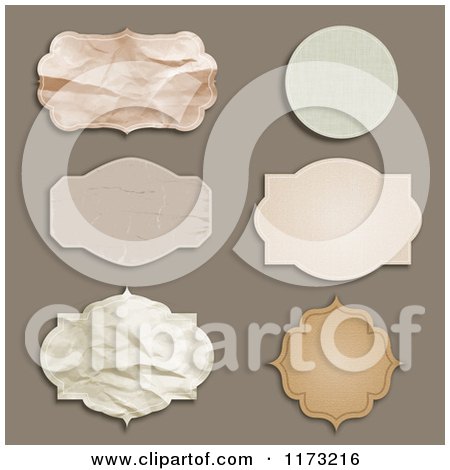 Clipart of Distressed and Wrinkled Labels on Brown - Royalty Free Vector Illustration by KJ Pargeter