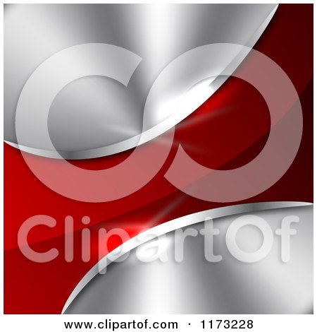 Clipart of a Background of a Red Curve on Shiny Silver Metal - Royalty Free Vector Illustration by vectorace