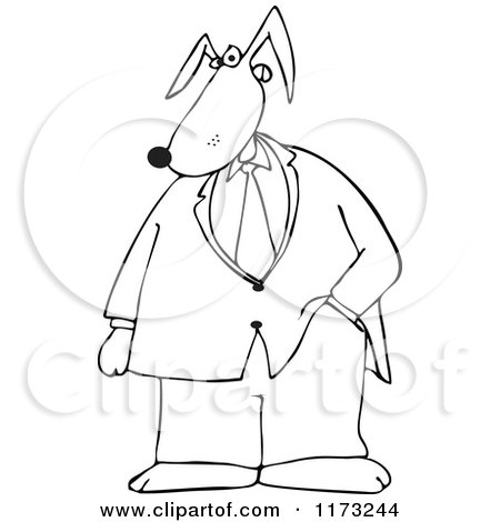 Cartoon of an Outlined Dog Business Man in a Suit - Royalty Free Vector Clipart by djart