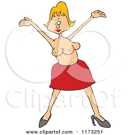 Cartoon of a Blond Circus Freak Woman with an Extra Boob - Royalty Free Vector Clipart by djart