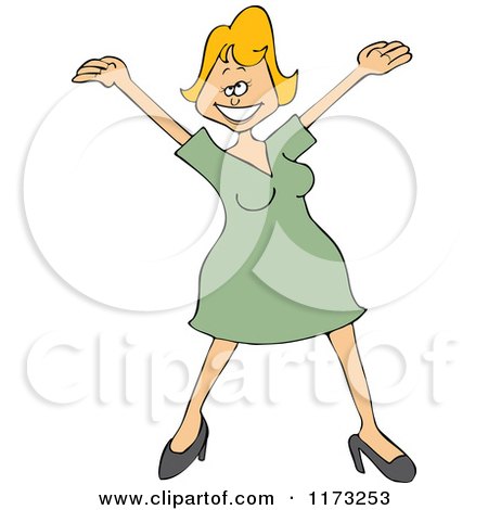 Cartoon of a Happy Blond Woman Holding Her Arms up - Royalty Free Vector Clipart by djart