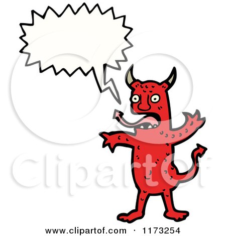 Cartoon of Red Devil with Conversation Bubble - Royalty Free Vector Illustration by lineartestpilot
