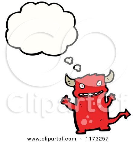 Cartoon of Red Devil with Conversation Bubble - Royalty Free Vector Illustration by lineartestpilot
