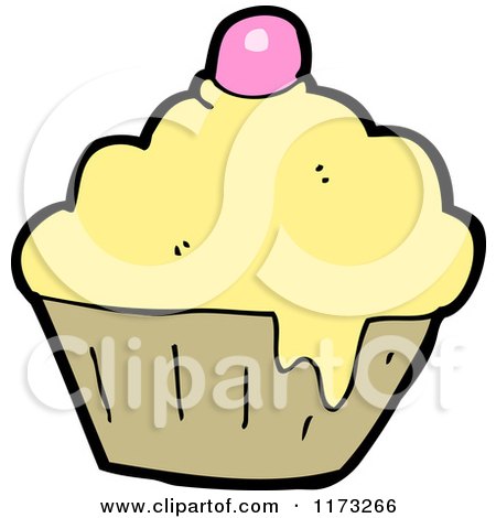 Cartoon of Cupcake with Cherry on Top - Royalty Free Vector Illustration by lineartestpilot