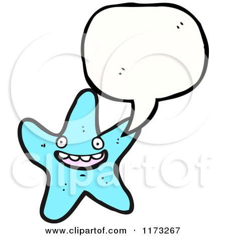 Cartoon of an Aqua Blue Starfish Character Beside a Blank Thought Cloud - Royalty Free Stock Illustration by lineartestpilot