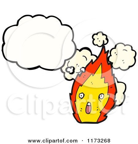 Cartoon of a Shocked Flame Character Beside Blank Thought Cloud - Royalty Free Vector Illustration by lineartestpilot