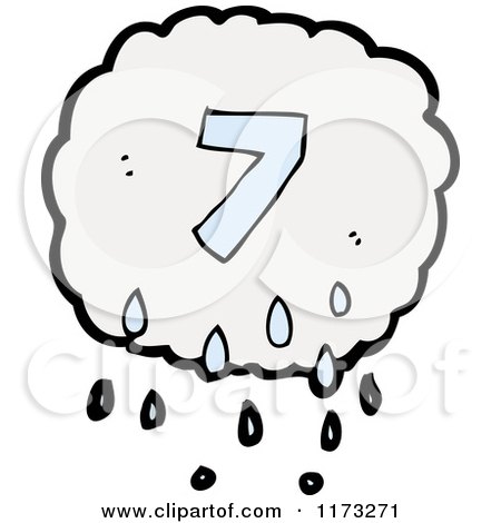Cartoon of Raincloud with Number Seven - Royalty Free Vector Illustration by lineartestpilot