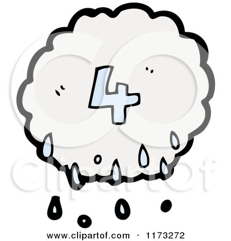 Cartoon of Raincloud with Number Four - Royalty Free Vector Illustration by lineartestpilot
