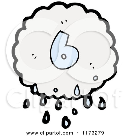 Cartoon of Raincloud with Number Six - Royalty Free Vector Illustration by lineartestpilot