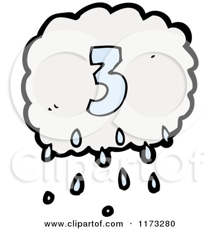 Cartoon of Raincloud with Number Three - Royalty Free Vector Illustration by lineartestpilot