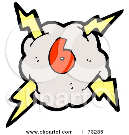 Cartoon of Cloud with Lightning Bolts and Number Six - Royalty Free Vector Illustration by lineartestpilot