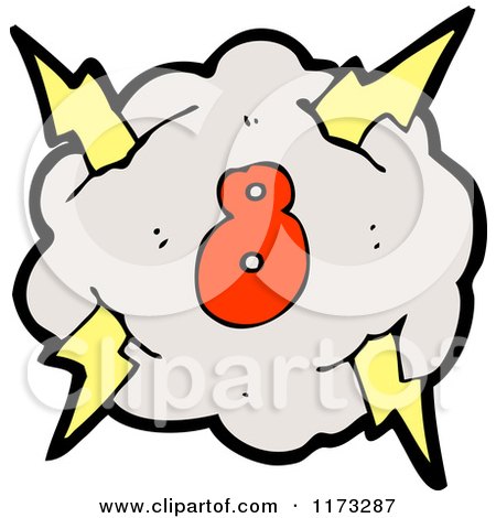 Cartoon of Cloud with Lightning Bolts and Number Eight - Royalty Free Vector Illustration by lineartestpilot
