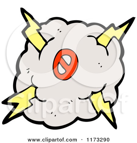 Cartoon of Cloud with Lightning Bolts and Number Zero - Royalty Free Vector Illustration by lineartestpilot