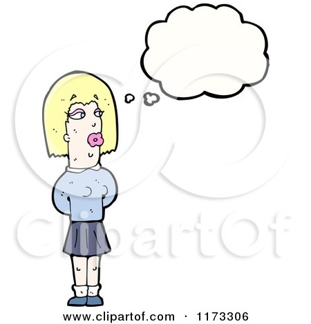 Cartoon of Blonde Woman with Conversation Bubble - Royalty Free Vector Illustration by lineartestpilot