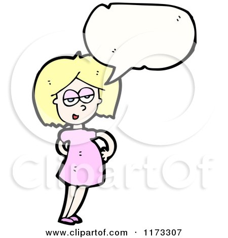 Cartoon of Blonde Woman with Conversation Bubble - Royalty Free Vector Illustration by lineartestpilot
