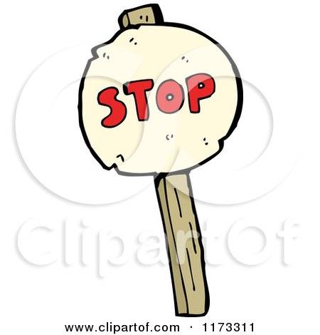 Cartoon of a Stop Sign on a Wood Post - Royalty Free Vector Clipart by lineartestpilot
