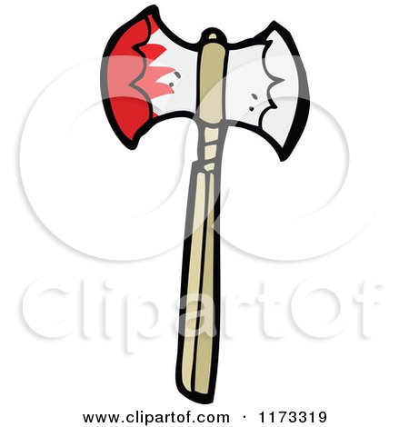 Cartoon of a Bloody Axe - Royalty Free Vector Clipart by lineartestpilot
