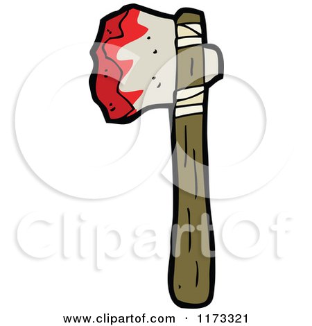 Cartoon of a Bloody Axe - Royalty Free Vector Clipart by lineartestpilot